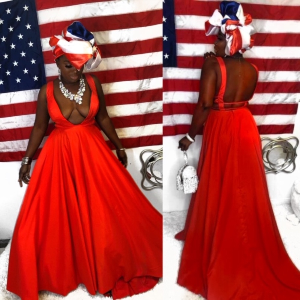 V NECK RED GOWN DRESS